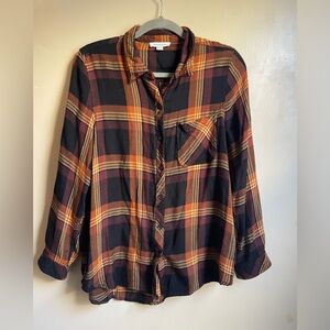 Beach lunch lounge rayon plaid button down shirt size XL